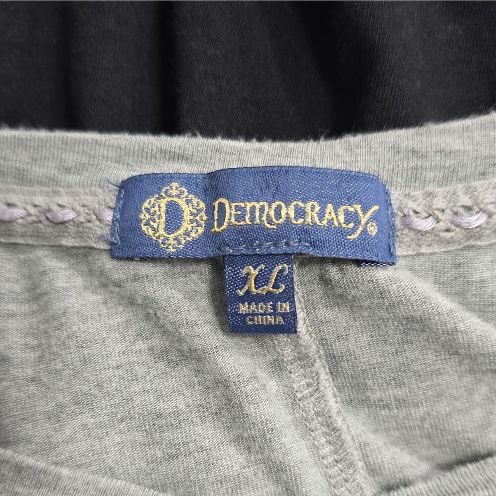 Democracy Womens XL Gray Tropical Palm Graphic Knit Dolman Short Sleeve T-Shirt - Picture 7 of 10